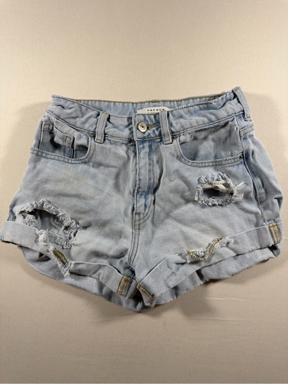PacSun Light Blue Distressed Rolled Hem Denim Shorts